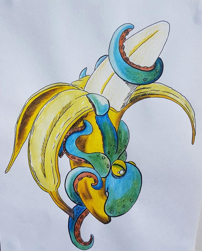 Octopus Attacking Banana by Zel White TattooNOW