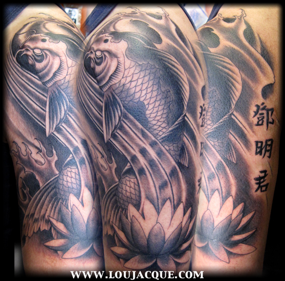 Black and Grey Koi Fish by Lou Jacque TattooNOW
