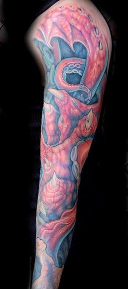 Evan Olin - Bio-octopus sleeve tattoo