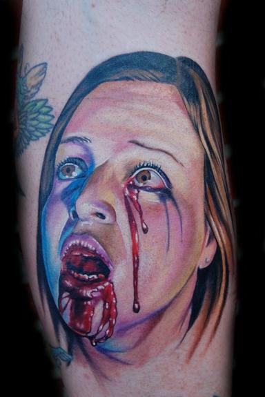 Evan Olin - Bloody woman portrait tattoo