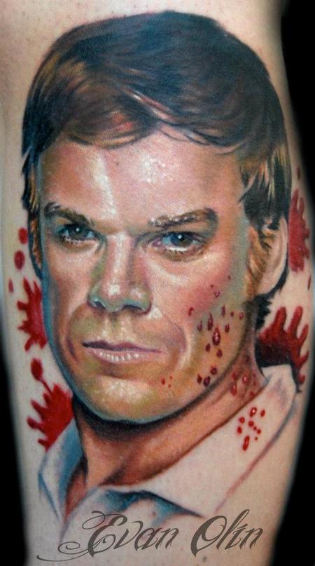 Evan Olin - Full color realistic Dexter portrait tattoo