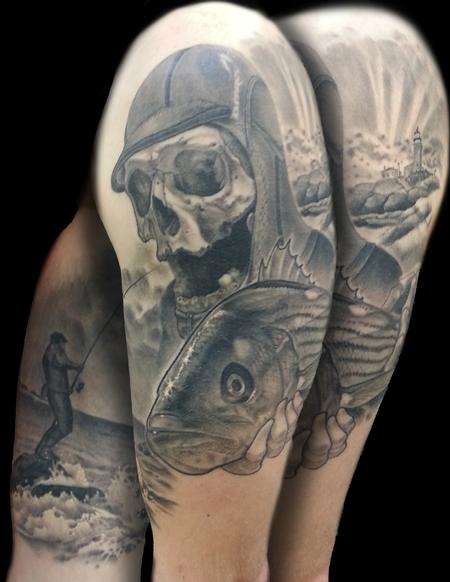 Tattoos - Black and grey Surfcasting sleeve - 102083