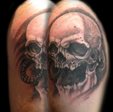 Tattoos - Black and Gray Skull Tattoo - 60954