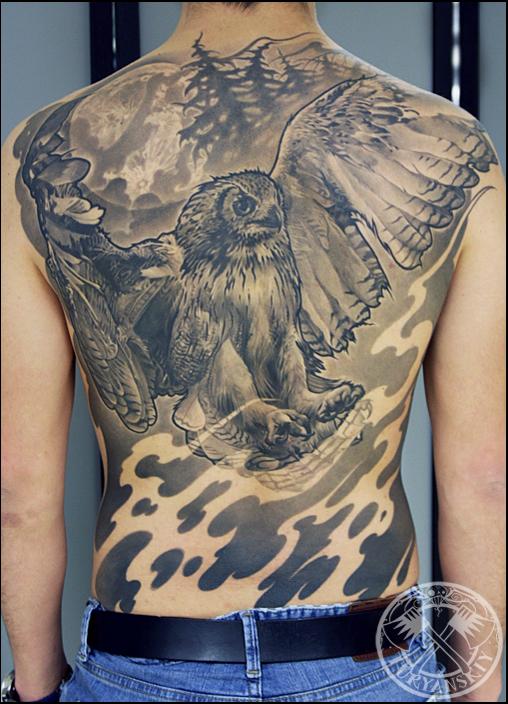 pretty flying owl tattoo