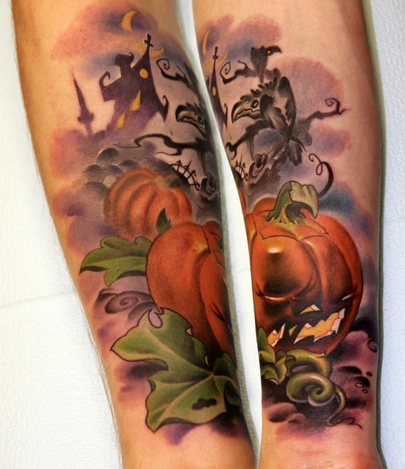 Halloween pumpkin tattoo by Oleg Turyanskiy TattooNOW