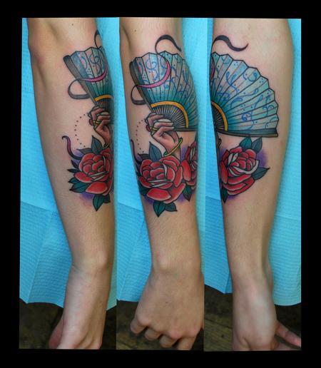 Tattoos - Hand, Fan and Roses Tattoo - 89334