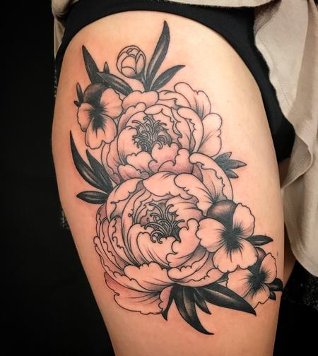 Tattoos - Black and grey flowers  - 128997