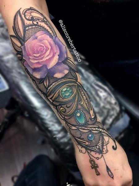 Tattoos - Eye of Horus and Rose forearm tattoo - 127766