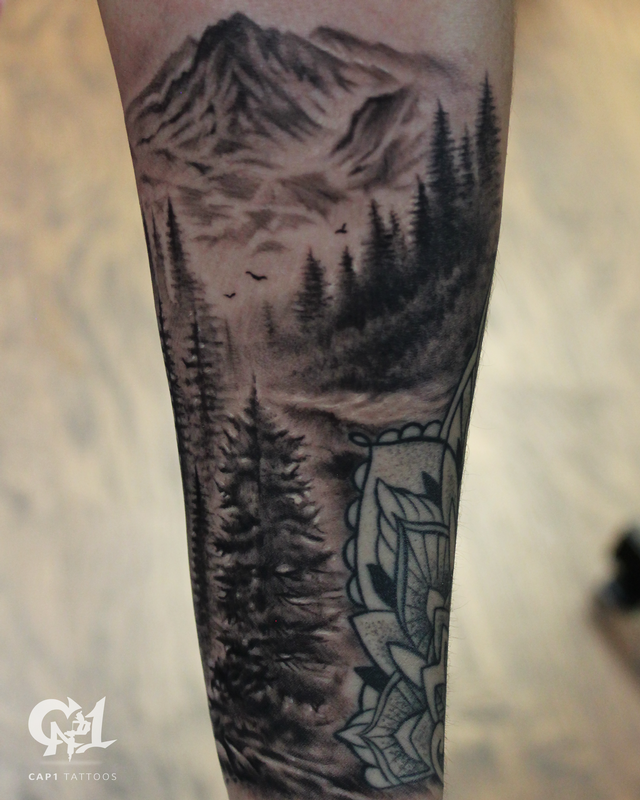 Cap1 Tattoos : Tattoos : Capone : Forest and Mountain Tattoo