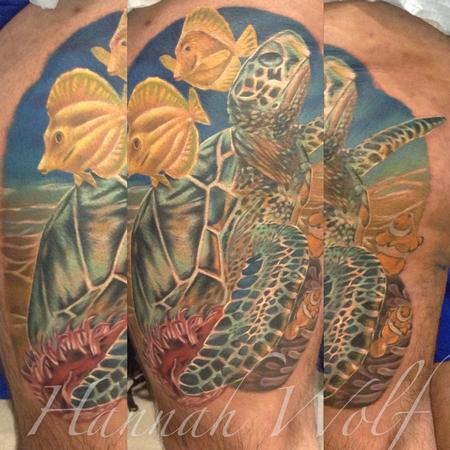 Tattoos - Hawksbill seaturtle yellow tangs and clown fish - 82469