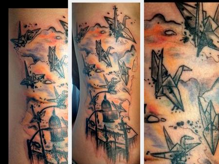 Tattoos - water color paper birds tattoo - 97855