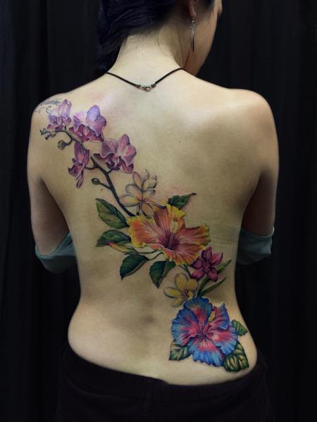 Tattoos - full color floral back piece - 128371