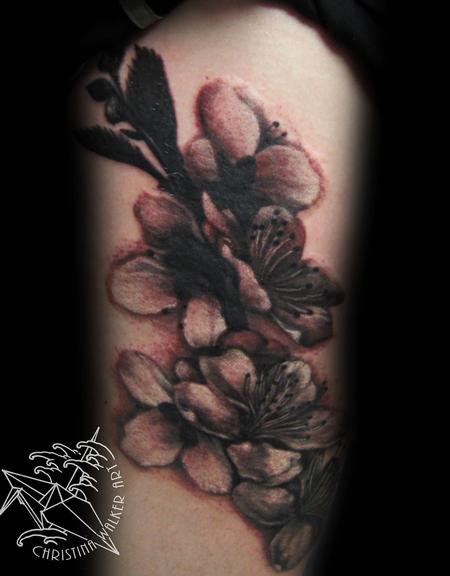 Black and Gray cherry blossom by Christina Walker : Tattoos