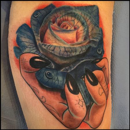 Tattoos - Hand holding Rose - 119469