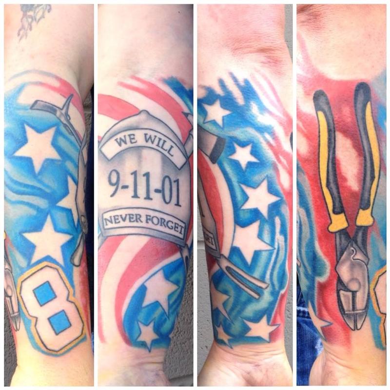 9/11 tributre and linesman pliers by Daniel Adamczyk : Tattoos