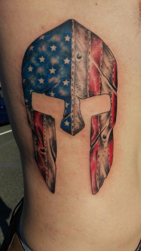 Tattoos - American flag Spartan helmet - 123819