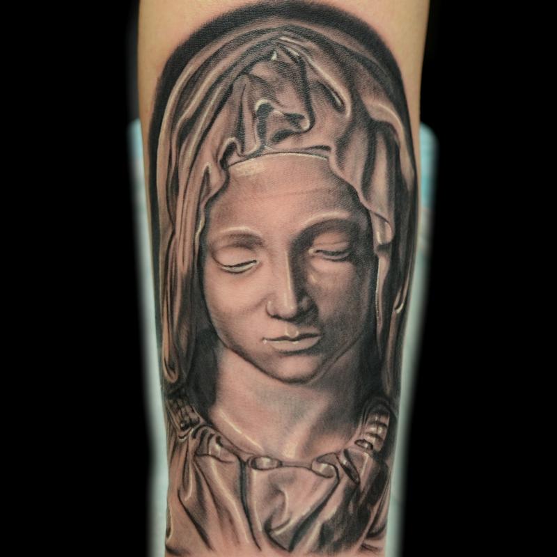 Black and Gray Mary Tattoo by Jose Perez Jr: TattooNOW