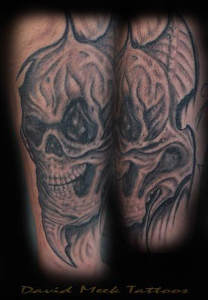 Bio Organic Black and Gray Skull Arm Tattoo by David Meek: TattooNOW