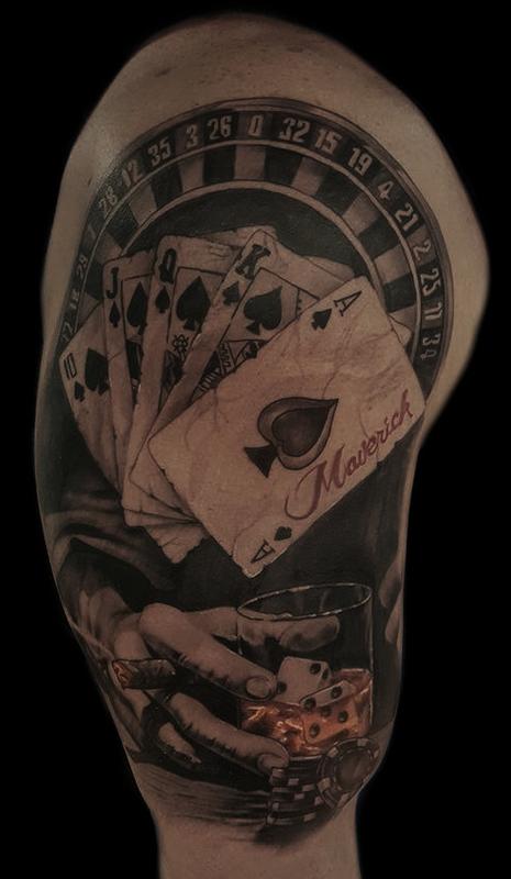 gamblers and casino half sleeve by Caleb Morgan: TattooNOW