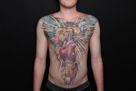 Tattoos - Heart, cross, sword and wings chest piece - 115776