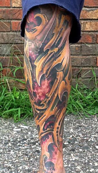 Tattoos - bio organic bio mech color leg sleeve - 70716