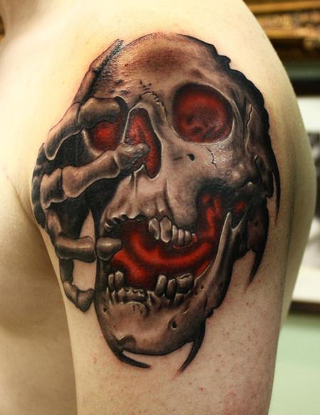 Tattoos - Skull tattoo with red glow - 84338