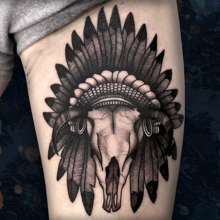 Tattoos - Bull Skull with Headdress - 142511