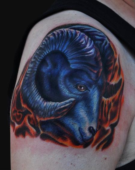 Aries Ram head tattoo by Jamie Lee Parker: TattooNOW