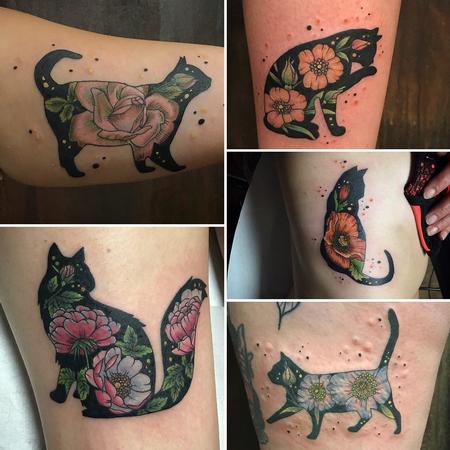 Tattoos - Cat/flowers - 132702