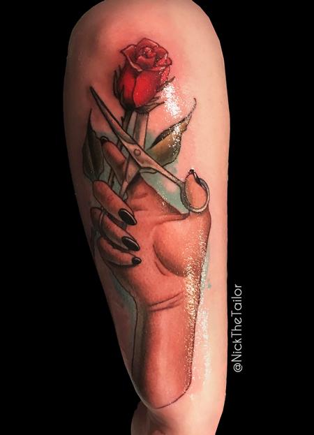 Tattoos - Rose Being cut with Scissors  - 126250