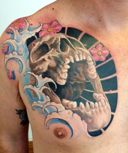 Tattoos - Skull whit japan water - 89889