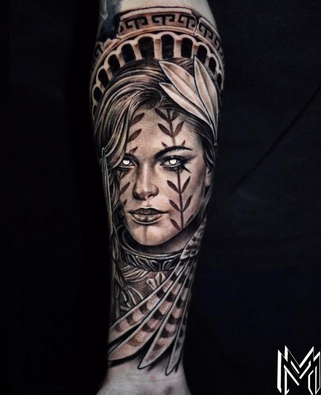 Painted Temple : Tattoos : Half-Sleeve : Matt Morrison Athena Portait