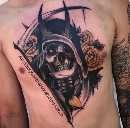 Rick Mcgrath - Reaper and Roses Chest Tattoo