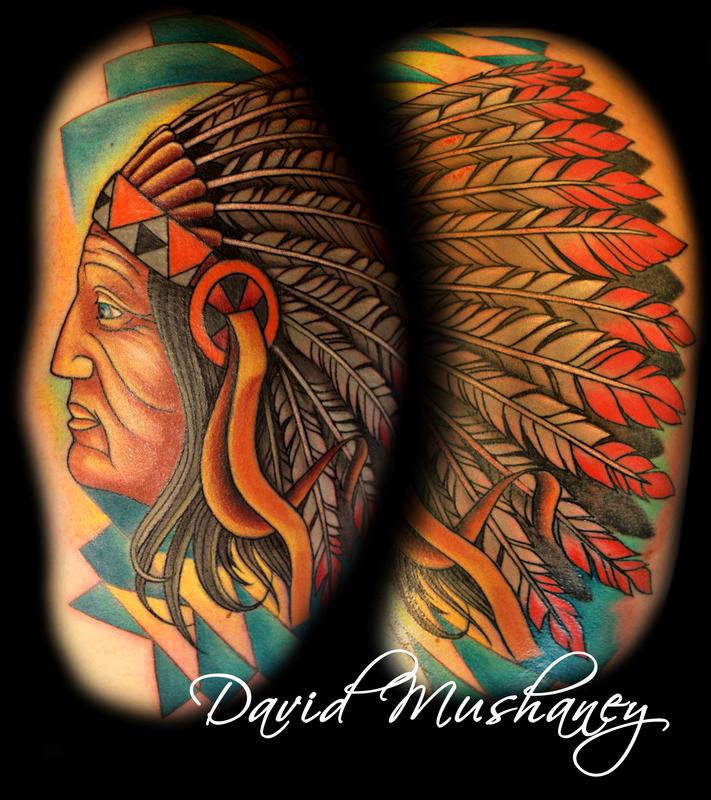 Indian Head Dress Tattoo by David Mushaney : Tattoos