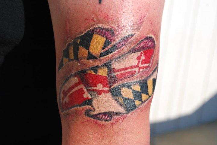 Maryland Flag Skin Rip by Jen White: TattooNOW