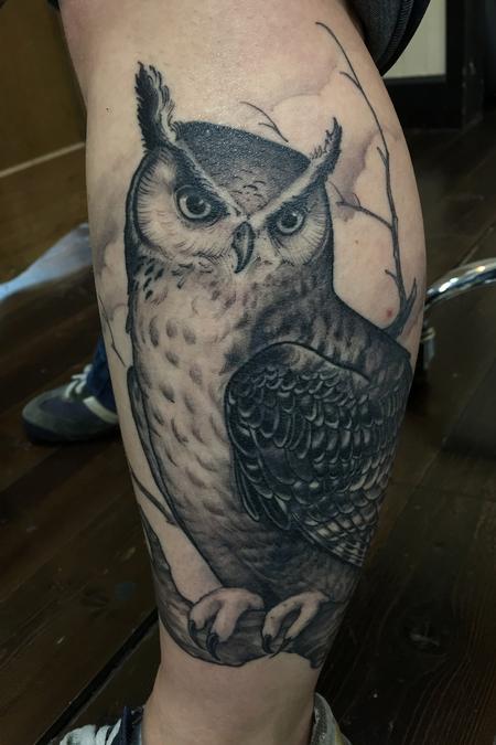 Tattoos - Black and Grey Owl cover up - 122763