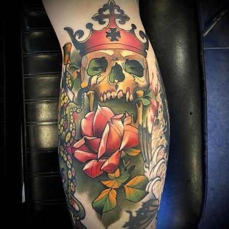 Tattoos - Rose with Skull and Crown Tattoo - 141400