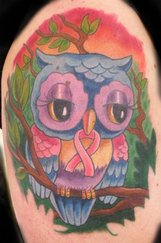 owl for breast cancer by Mathew Hays: TattooNOW