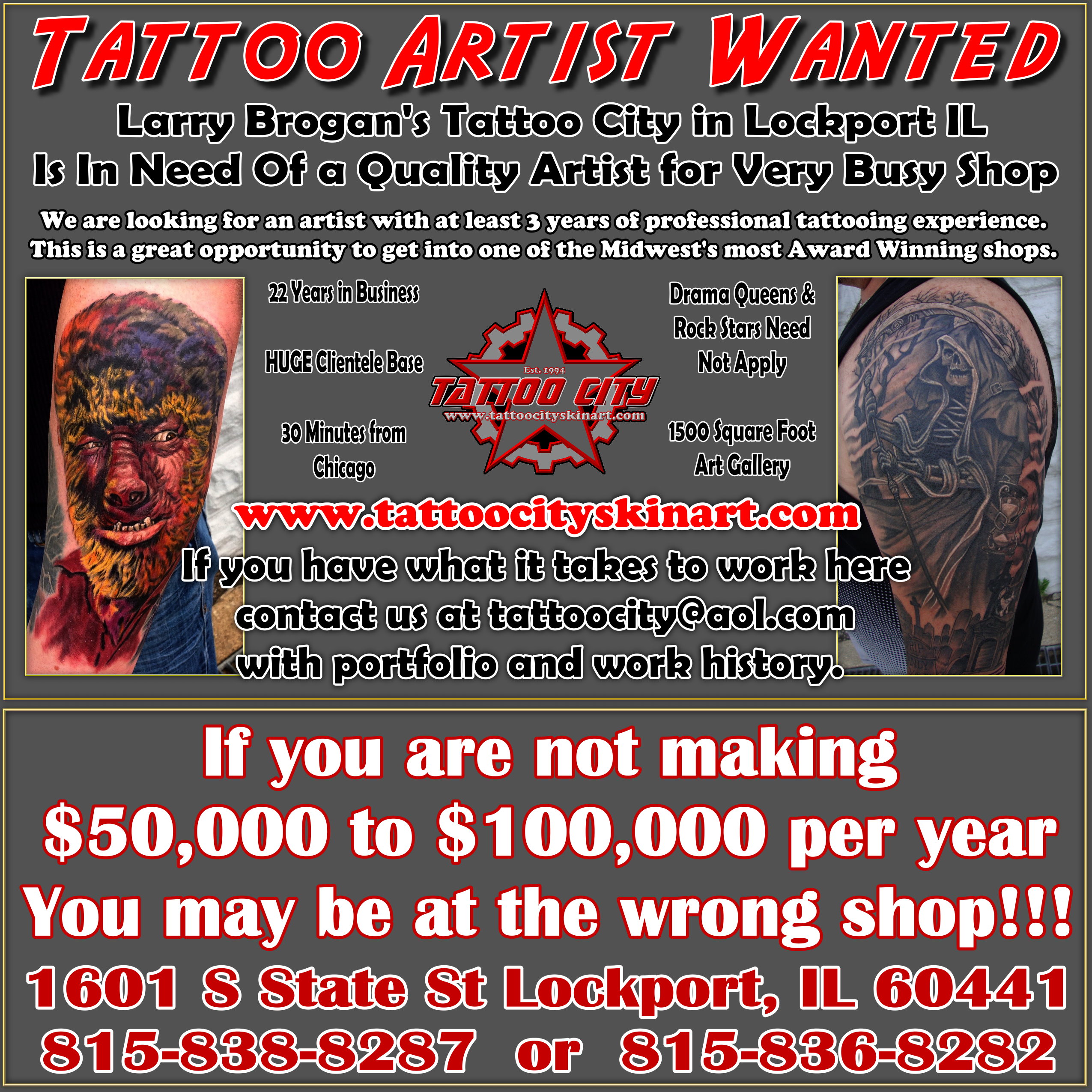 :Tattoo Artist Wanted Tattoo City Skin Art Studio