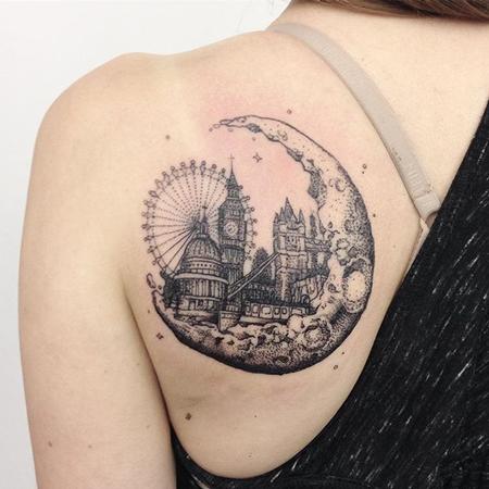 Tattoos - Blackwork City of London in Moon - 121730