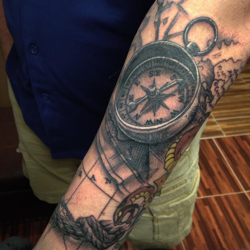 Old Compass and Map by Danny Elliott: TattooNOW
