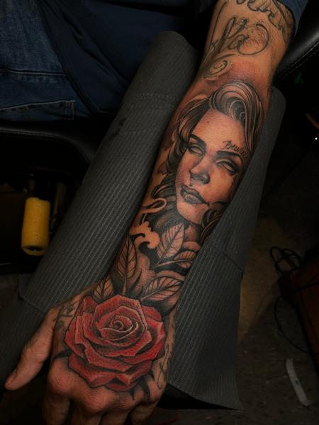 Tattoos -  hand rose and portrait - 141747