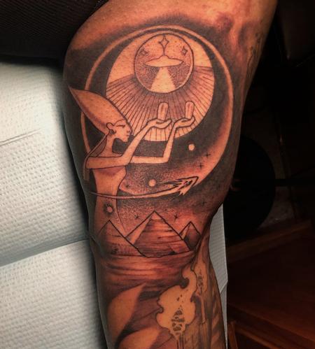 Tattoos - black and grey egyptian themed arm tattoo - 141752