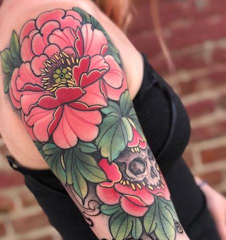 Tattoos - Flowers and Skull - 141422