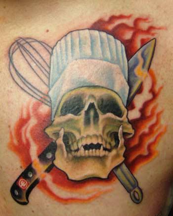 Flaming Chef Skull by Ryan Speed: TattooNOW