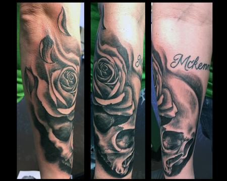 Tattoos - Black and Gray Skull and Rose - 115746