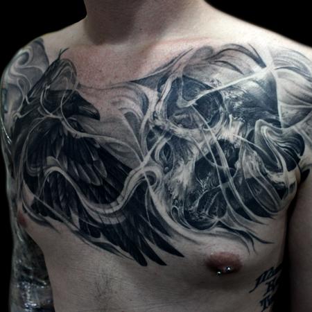 Tattoos - raven skull chest - 119059