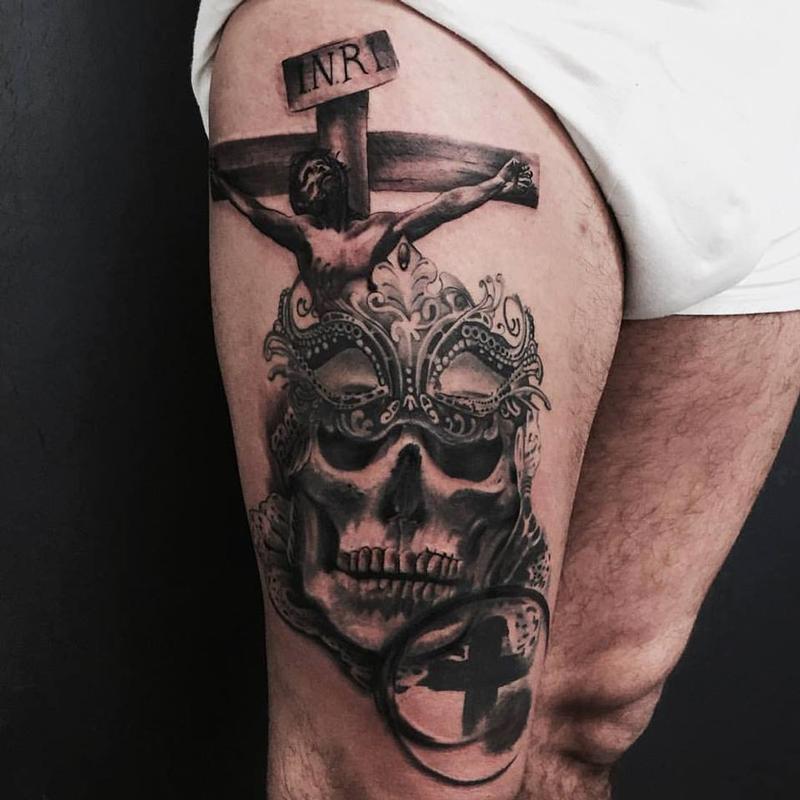 Crucifix and Adorned Skull by Ivan Trapiani: TattooNOW