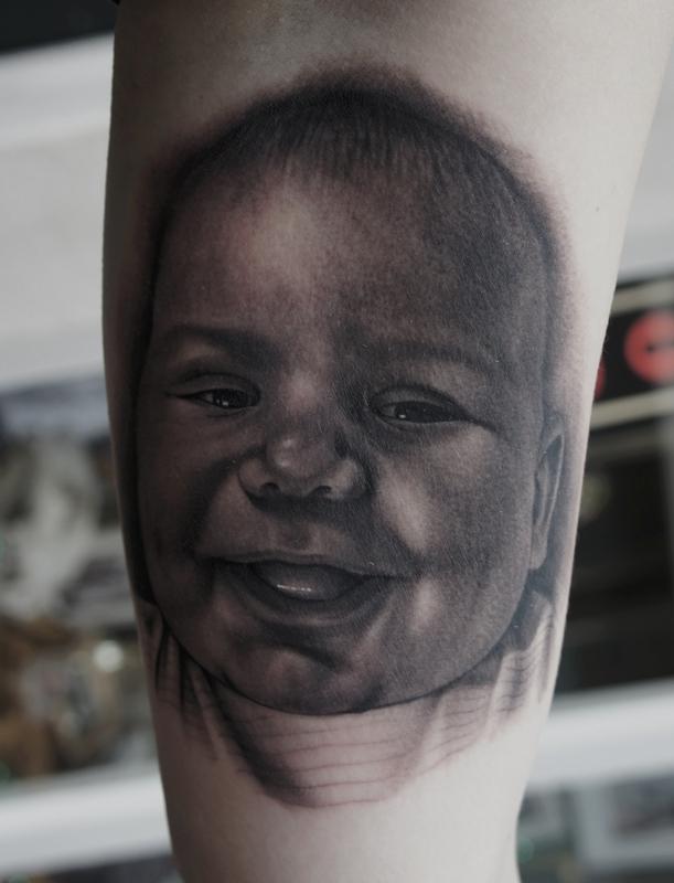 Black and Gray Baby Portrait Tattoo by Tye Harris: TattooNOW