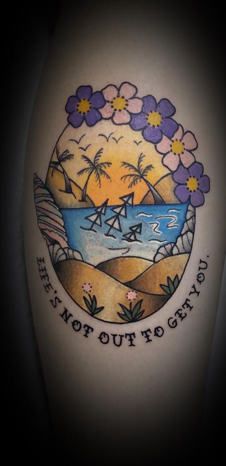 Beaches & mountains tattoo done by @helenadarling | www.otzi.app | Traditional  tattoo art, Tradional tattoo, Beach tattoo
